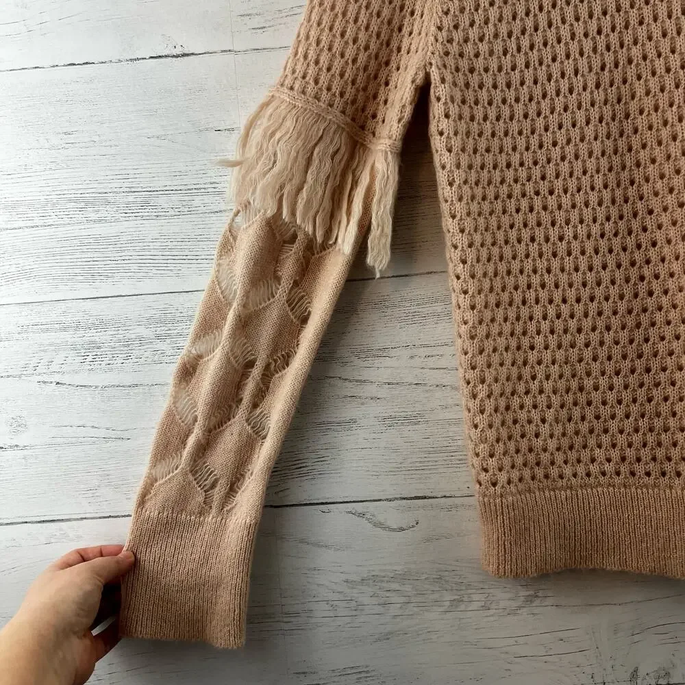 Tanya Taylor Naomi Open Knit Fringe Sweater Size‎ M